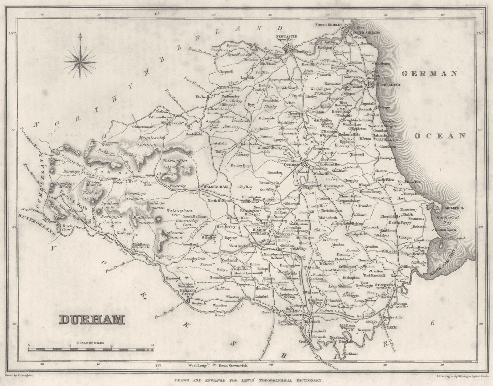 DURHAM. Durham. Lewis 1831 old antique vintage map plan chart
